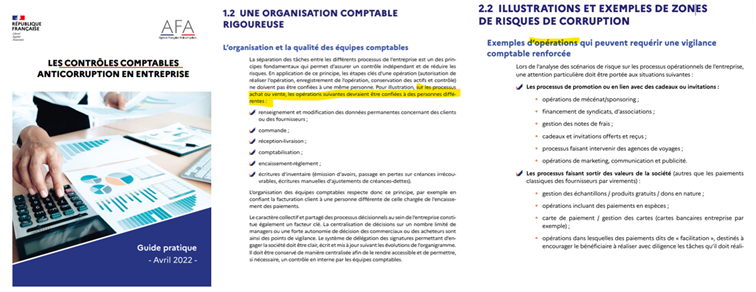 Guide des contrôles comptables anticorruption de l'AFA et les contrôles opérationnels
